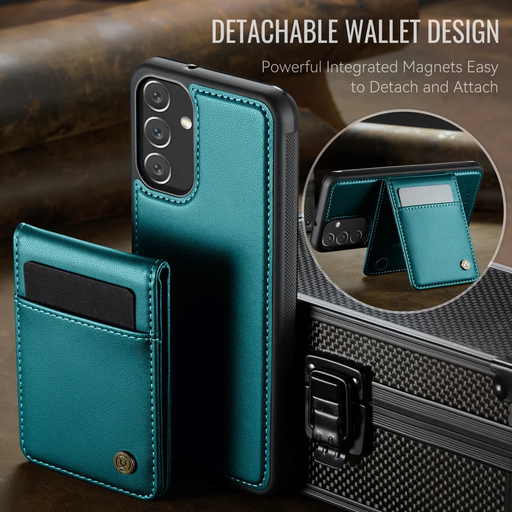 JEEHOOD For Samsung Galaxy A13 5G / Galaxy A13 4G Leather Back Cover Magnetic Case  J06 Phone Case with Card Bag RFID Blocking - Blue - 7