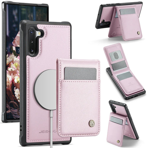 JEEHOOD For Samsung Galaxy Note 10 4G Leather Back Cover Magnetic Case  J06 Phone Case with Card Bag RFID Blocking - Pink - 1