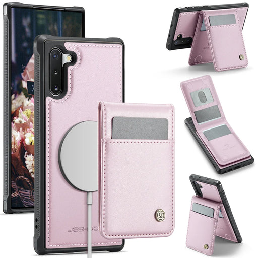 JEEHOOD For Samsung Galaxy Note 10 4G Leather Back Cover Magnetic Case  J06 Phone Case with Card Bag RFID Blocking - Pink - 1