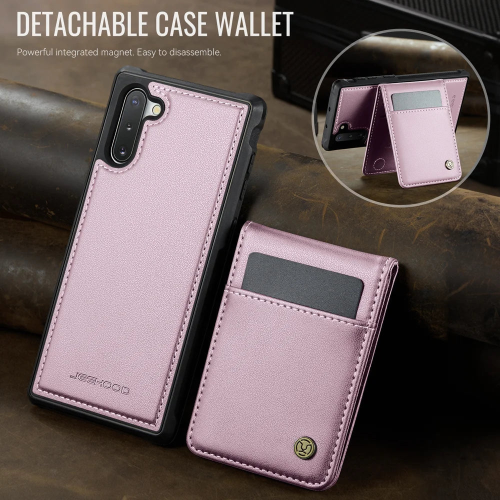 JEEHOOD For Samsung Galaxy Note 10 4G Leather Back Cover Magnetic Case  J06 Phone Case with Card Bag RFID Blocking - Pink - 4