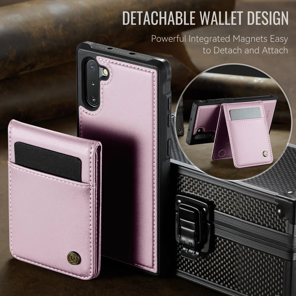 JEEHOOD For Samsung Galaxy Note 10 4G Leather Back Cover Magnetic Case  J06 Phone Case with Card Bag RFID Blocking - Pink - 7