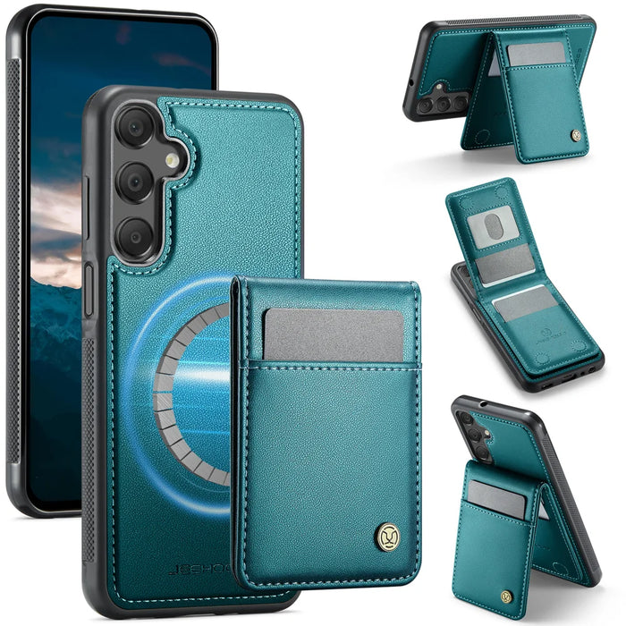 JEEHOOD For Samsung Galaxy A15 5G / Galaxy A15 4G Leather Back Cover Magnetic Case  J06 Phone Case with Card Bag RFID Blocking - Blue - 1