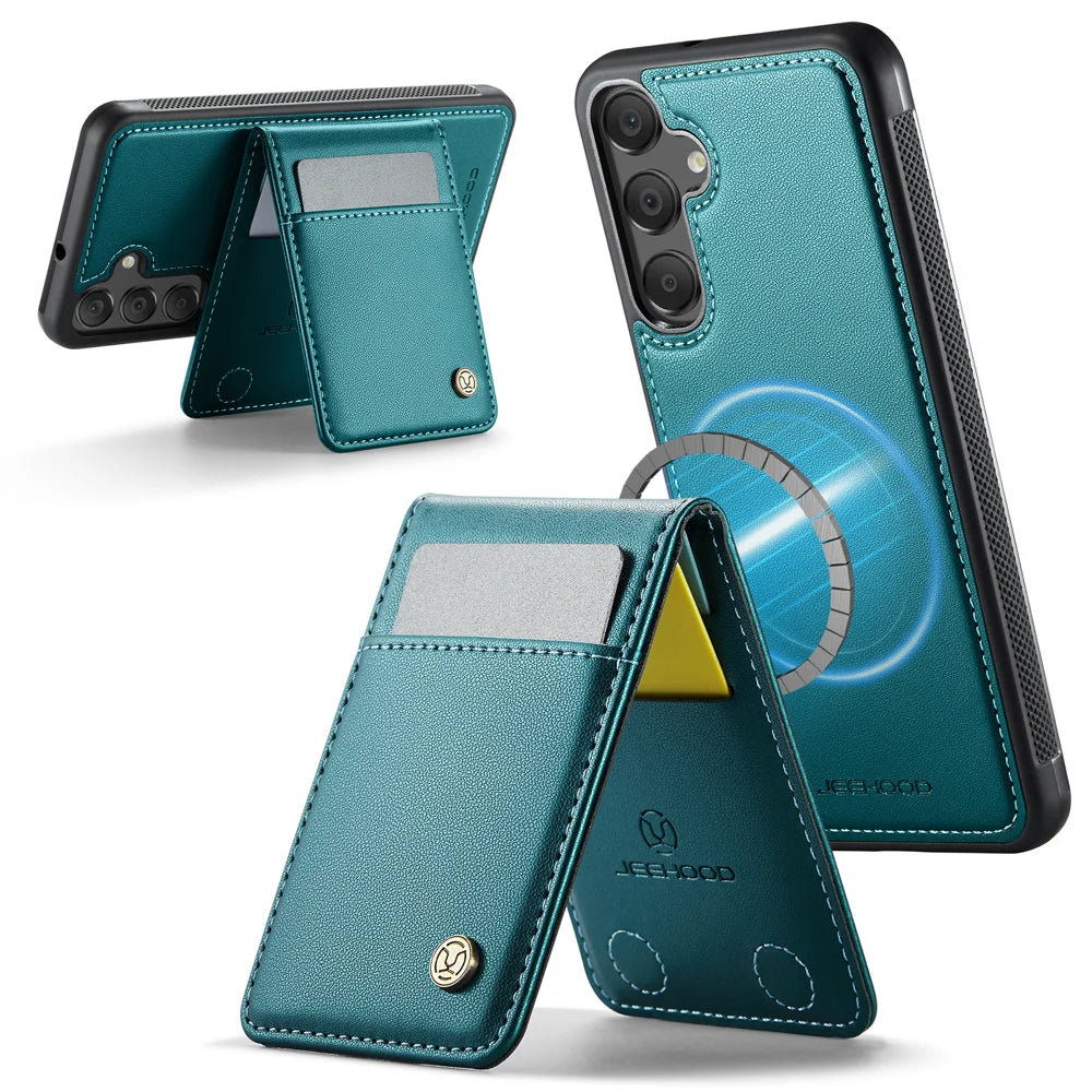 JEEHOOD For Samsung Galaxy A15 5G / Galaxy A15 4G Leather Back Cover Magnetic Case  J06 Phone Case with Card Bag RFID Blocking - Blue - 2