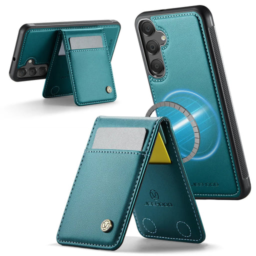 JEEHOOD For Samsung Galaxy A15 5G / Galaxy A15 4G Leather Back Cover Magnetic Case  J06 Phone Case with Card Bag RFID Blocking - Blue - 2