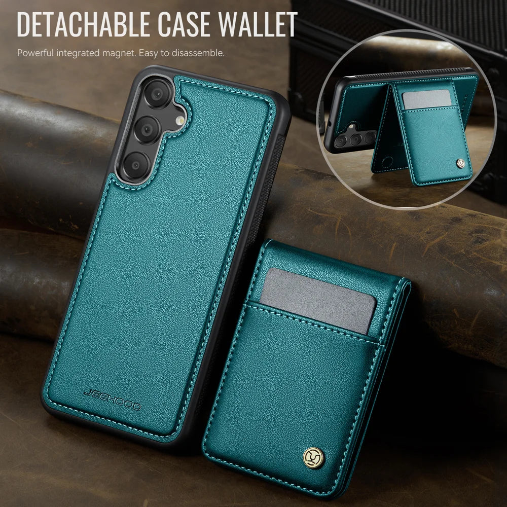 JEEHOOD For Samsung Galaxy A15 5G / Galaxy A15 4G Leather Back Cover Magnetic Case  J06 Phone Case with Card Bag RFID Blocking - Blue - 4