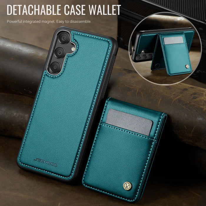 JEEHOOD For Samsung Galaxy A15 5G / Galaxy A15 4G Leather Back Cover Magnetic Case  J06 Phone Case with Card Bag RFID Blocking - Blue - 4