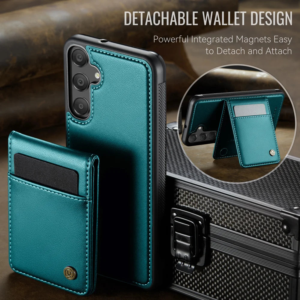JEEHOOD For Samsung Galaxy A15 5G / Galaxy A15 4G Leather Back Cover Magnetic Case  J06 Phone Case with Card Bag RFID Blocking - Blue - 7