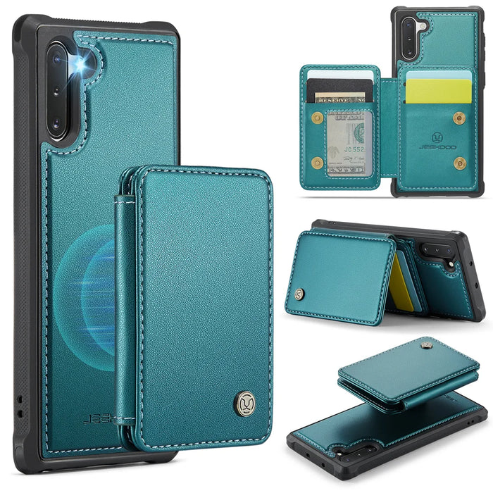 JEEHOOD For Samsung Galaxy Note 10 4G Case  J05 Leather Mobile Cover with Detachable Magnetic Card Bag - Blue - 1