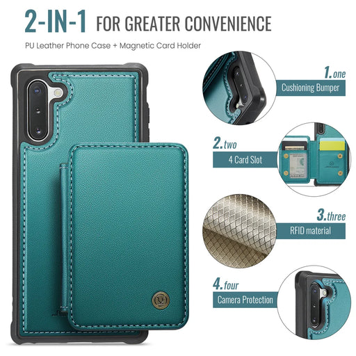 JEEHOOD For Samsung Galaxy Note 10 4G Case  J05 Leather Mobile Cover with Detachable Magnetic Card Bag - Blue - 2