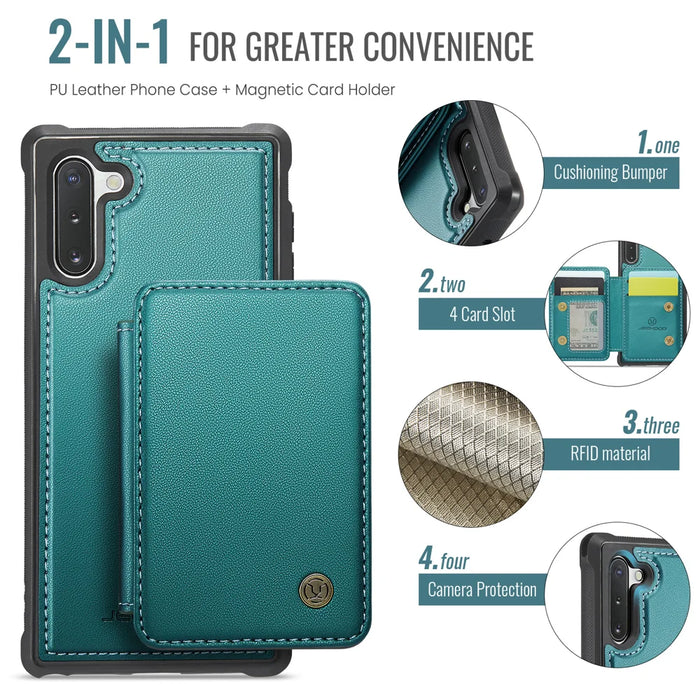 JEEHOOD For Samsung Galaxy Note 10 4G Case  J05 Leather Mobile Cover with Detachable Magnetic Card Bag - Blue - 2
