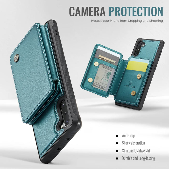 JEEHOOD For Samsung Galaxy Note 10 4G Case  J05 Leather Mobile Cover with Detachable Magnetic Card Bag - Blue - 5