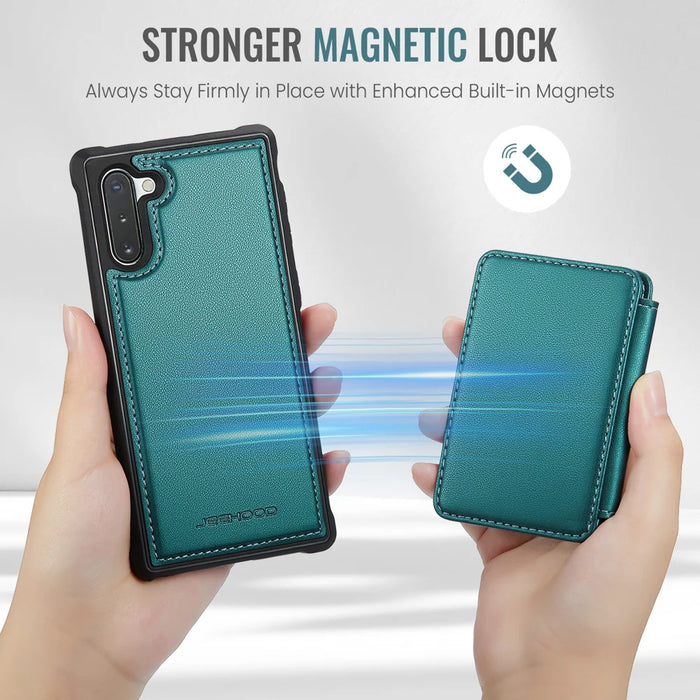 JEEHOOD For Samsung Galaxy Note 10 4G Case  J05 Leather Mobile Cover with Detachable Magnetic Card Bag - Blue - 6