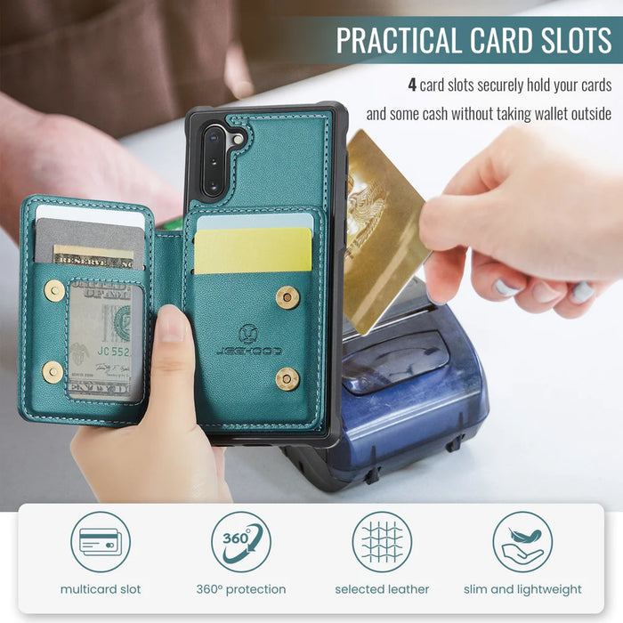 JEEHOOD For Samsung Galaxy Note 10 4G Case  J05 Leather Mobile Cover with Detachable Magnetic Card Bag - Blue - 7
