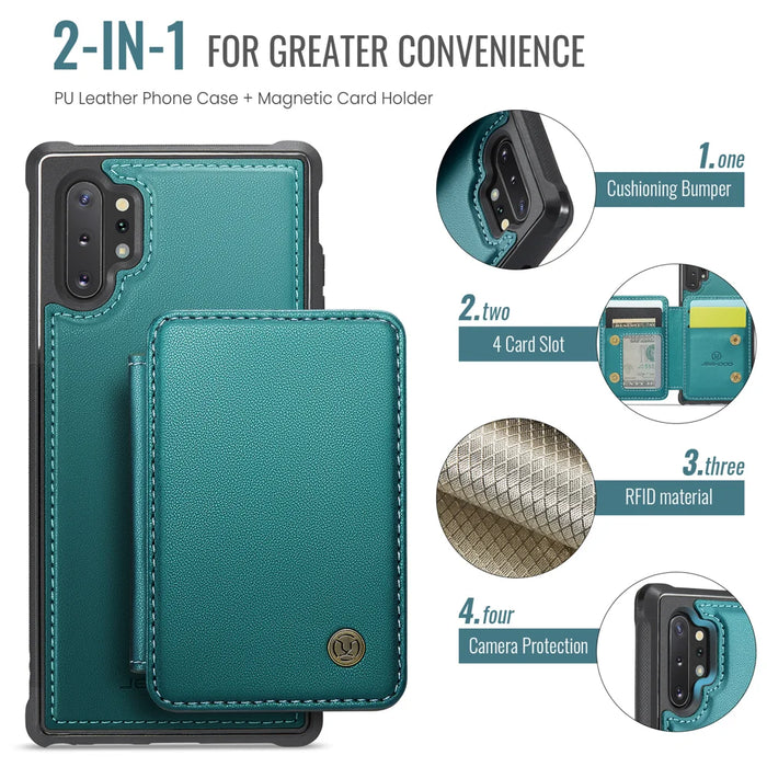 JEEHOOD For Samsung Galaxy Note 10 Plus 4G Case  J05 Leather Mobile Cover with Detachable Magnetic Card Bag - Blue - 2