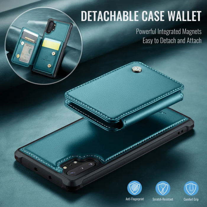JEEHOOD For Samsung Galaxy Note 10 Plus 4G Case  J05 Leather Mobile Cover with Detachable Magnetic Card Bag - Blue - 4