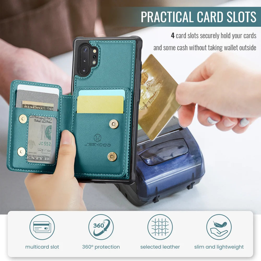 JEEHOOD For Samsung Galaxy Note 10 Plus 4G Case  J05 Leather Mobile Cover with Detachable Magnetic Card Bag - Blue - 7