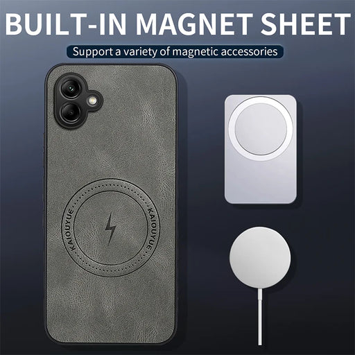 WANLONFENG For Samsung Galaxy A06 4G Magnetic Case  SD1 Series Nappa Texture PC TPU Phone Cover - Grey - 2