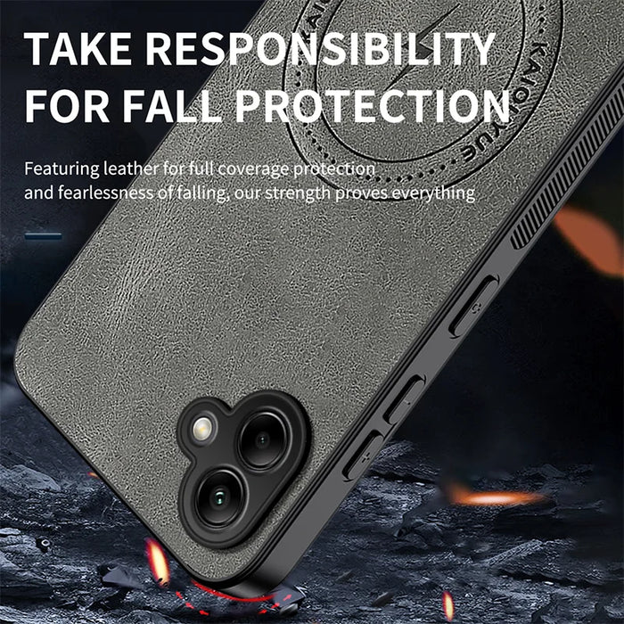 WANLONFENG For Samsung Galaxy A06 4G Magnetic Case  SD1 Series Nappa Texture PC TPU Phone Cover - Grey - 4
