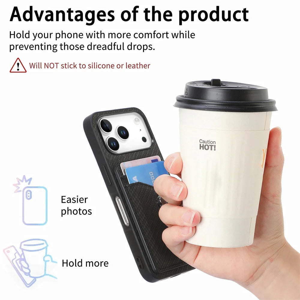 For iPhone 17 Pro Case Card Slots Ring Holder Kickstand Phone Cover - Black - 5