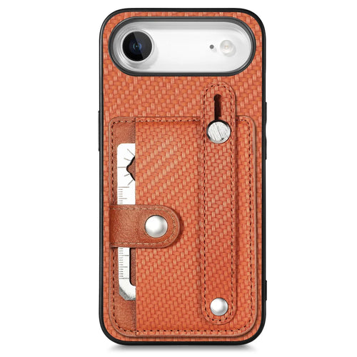 For iPhone Air Case Carbon Fiber Texture Leather Phone Back Cover with Card Holder - Brown - 1