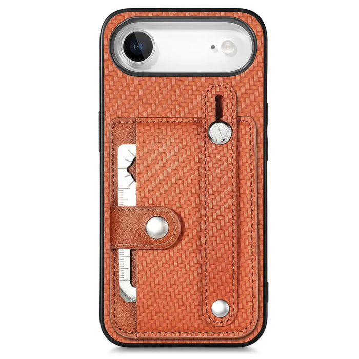 For iPhone Air Case Carbon Fiber Texture Leather Phone Back Cover with Card Holder - Brown - 1