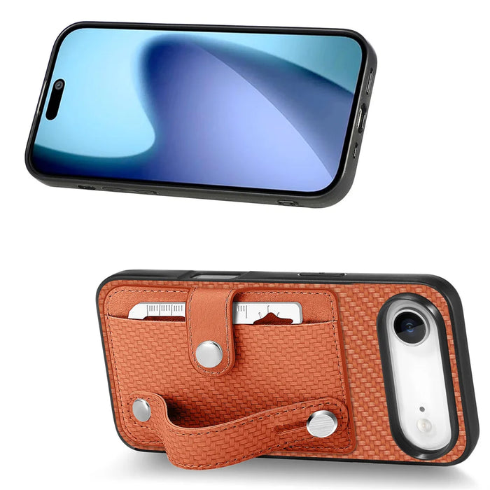 For iPhone Air Case Carbon Fiber Texture Leather Phone Back Cover with Card Holder - Brown - 2
