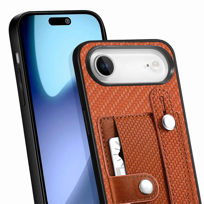 For iPhone Air Case Carbon Fiber Texture Leather Phone Back Cover with Card Holder - Brown - 4
