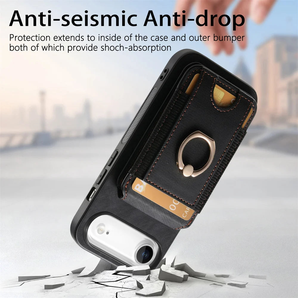 For iPhone Air Case Compatible with MagSafe Leather Back Cover with Detachable Card Holder Kickstand - Black - 5