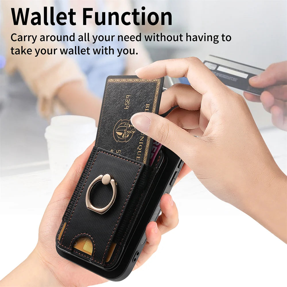 For iPhone Air Case Compatible with MagSafe Leather Back Cover with Detachable Card Holder Kickstand - Black - 6