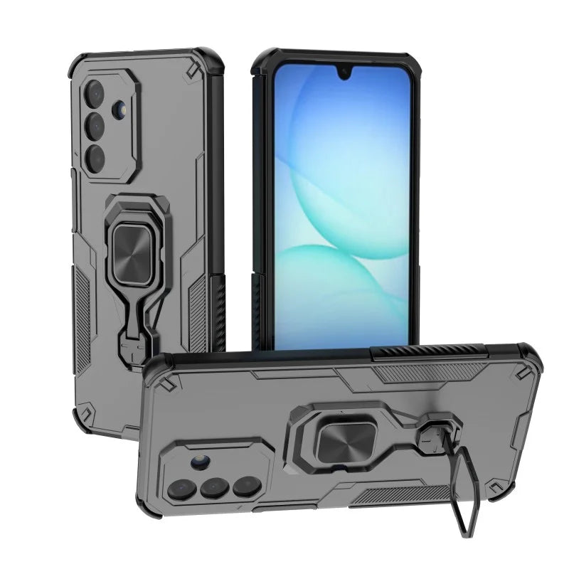 WANLONFENG For Samsung Galaxy A17 5G / A17 4G Phone Case  PC TPU Back Cover Kickstand with Tempered Glass - Black - 2