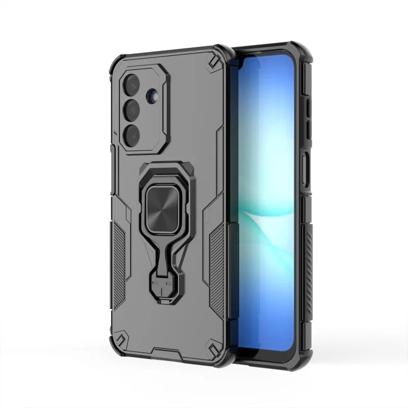 WANLONFENG For Samsung Galaxy A17 5G / A17 4G Phone Case  PC TPU Back Cover Kickstand with Tempered Glass - Black - 3