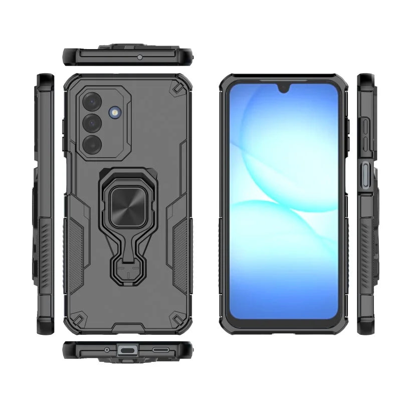 WANLONFENG For Samsung Galaxy A17 5G / A17 4G Phone Case  PC TPU Back Cover Kickstand with Tempered Glass - Black - 4