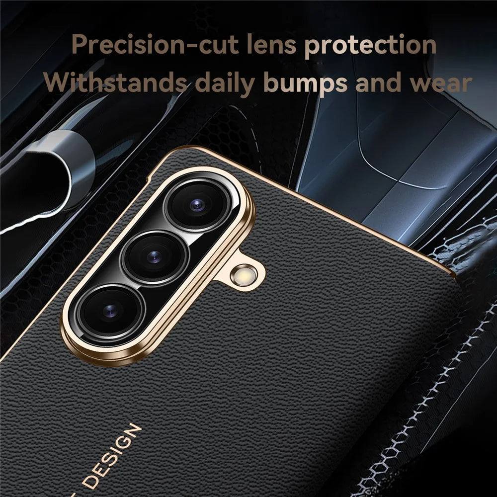 SULADA For Samsung Galaxy Z Fold7 5G Magnetic Case Genuine Cow Leather Phone Cover with Tempered Glass Screen Protector - Brown - 7