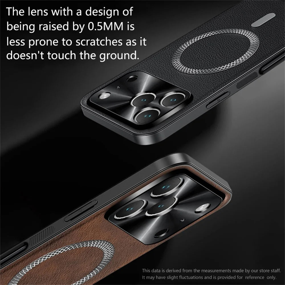 For iPhone 17 Pro Max Case Compatible with MagSafe PU TPU PC Phone Back Cover with Metal Lens Frame - Black - 5