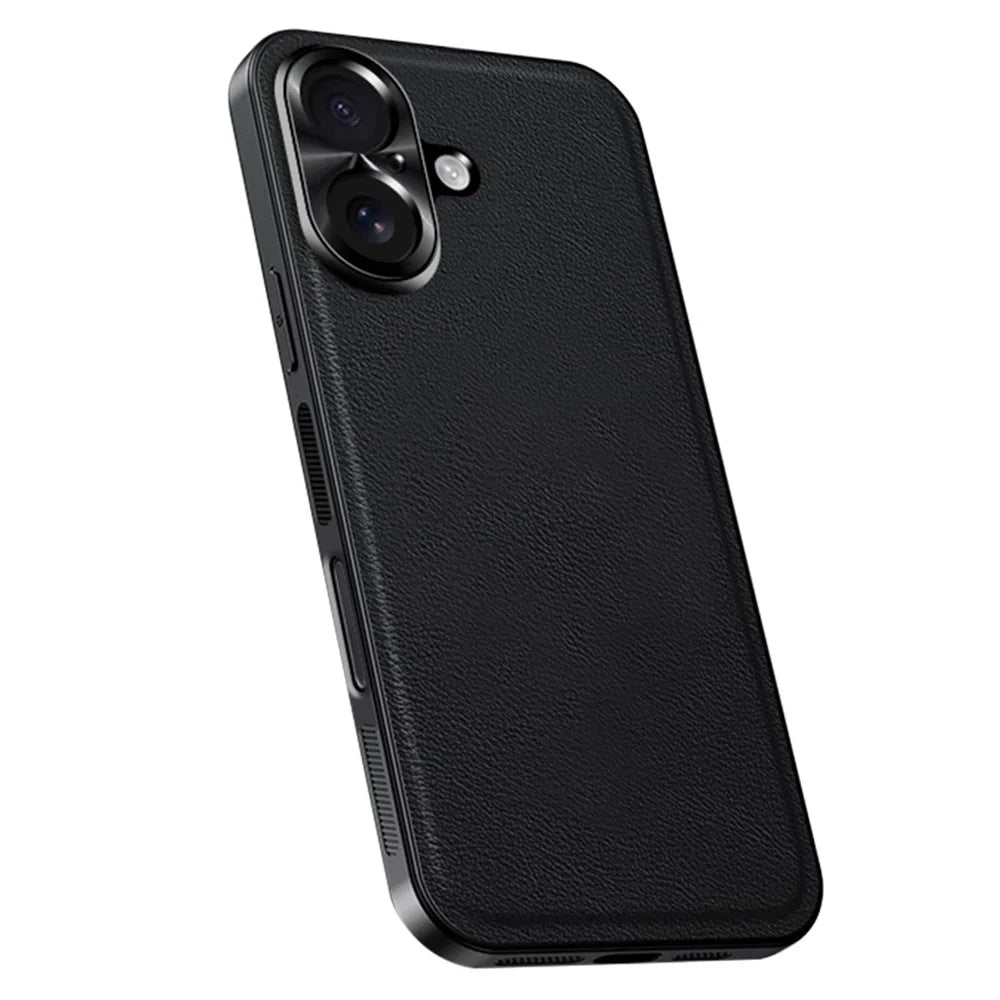 For iPhone 17 Case PU + TPU + PC Phone Back Cover with Metal Lens Frame - Black - 1