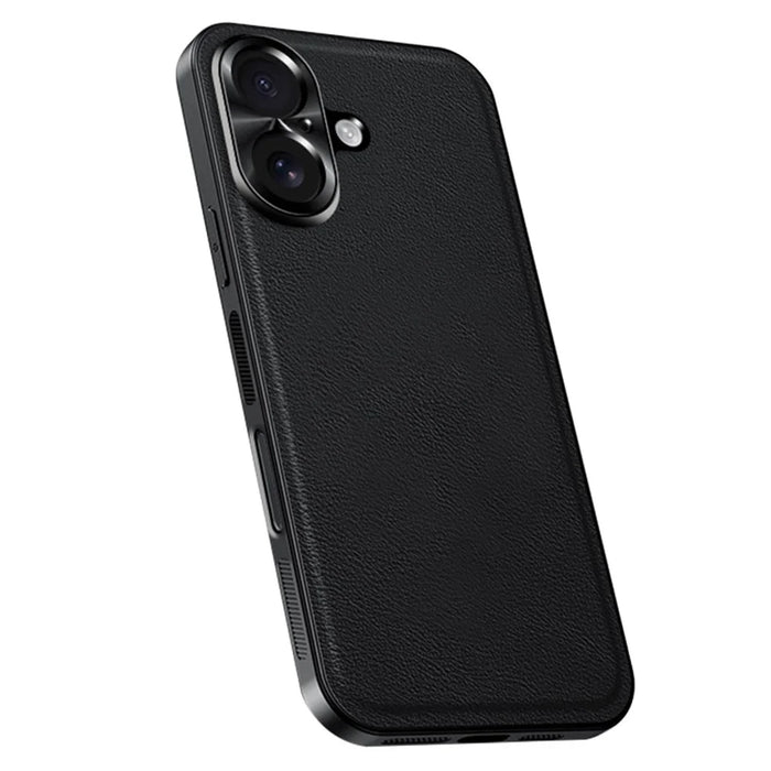 For iPhone 17 Case PU + TPU + PC Phone Back Cover with Metal Lens Frame - Black - 1