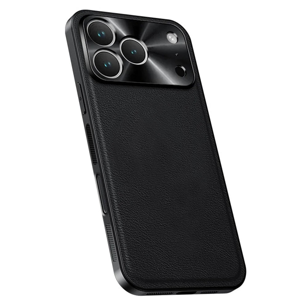 For iPhone 17 Pro Case PU + TPU + PC Phone Back Cover with Metal Lens Frame - Black - 1