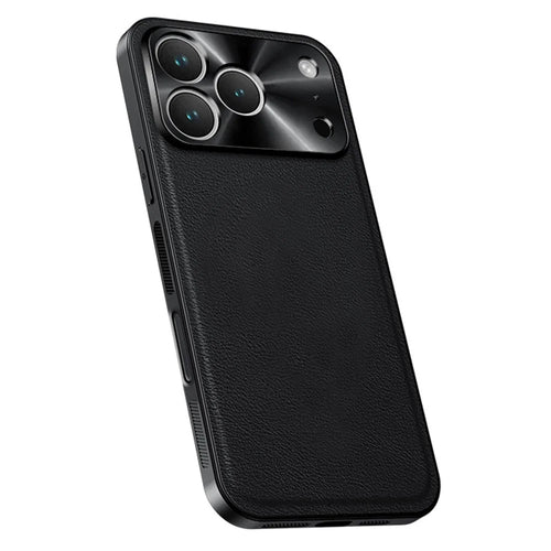 For iPhone 17 Pro Max Case PU + TPU + PC Phone Back Cover with Metal Lens Frame - Black - 1