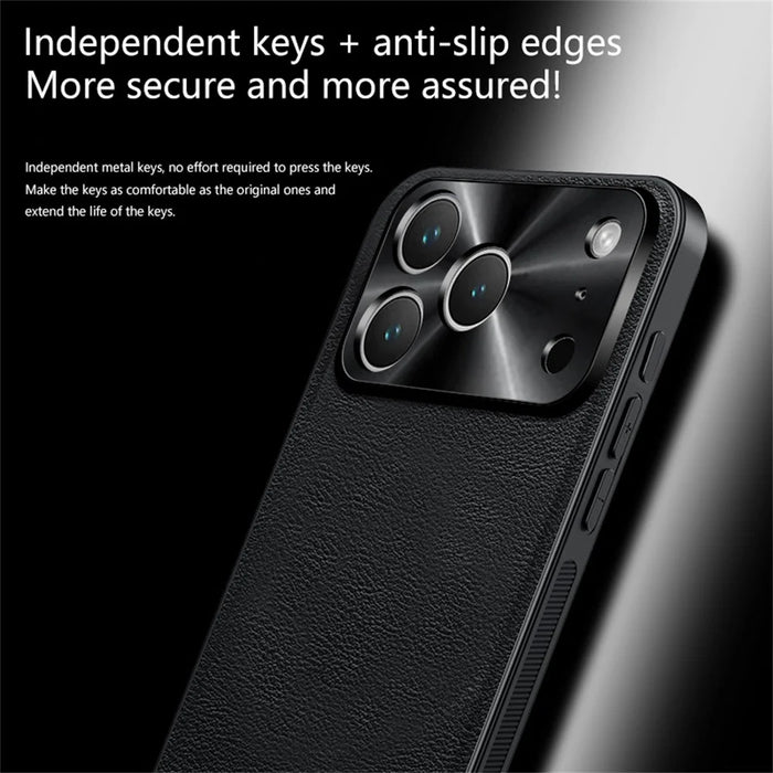 For iPhone 17 Pro Max Case PU + TPU + PC Phone Back Cover with Metal Lens Frame - Black - 4