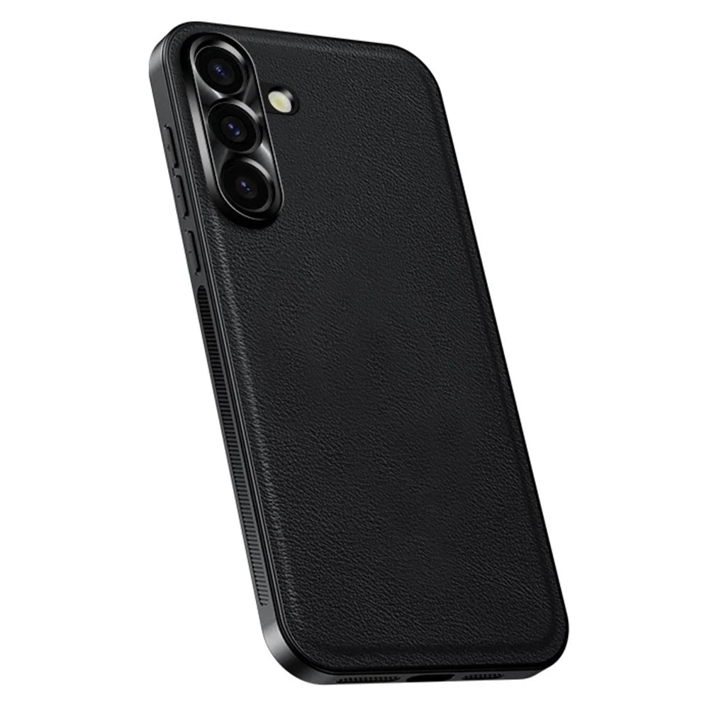 For Samsung Galaxy S25 FE Case PU + TPU + PC Phone Back Cover with Metal Lens Frame - Black - 1