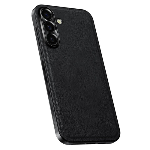 For Samsung Galaxy S25 FE Case PU + TPU + PC Phone Back Cover with Metal Lens Frame - Black - 1