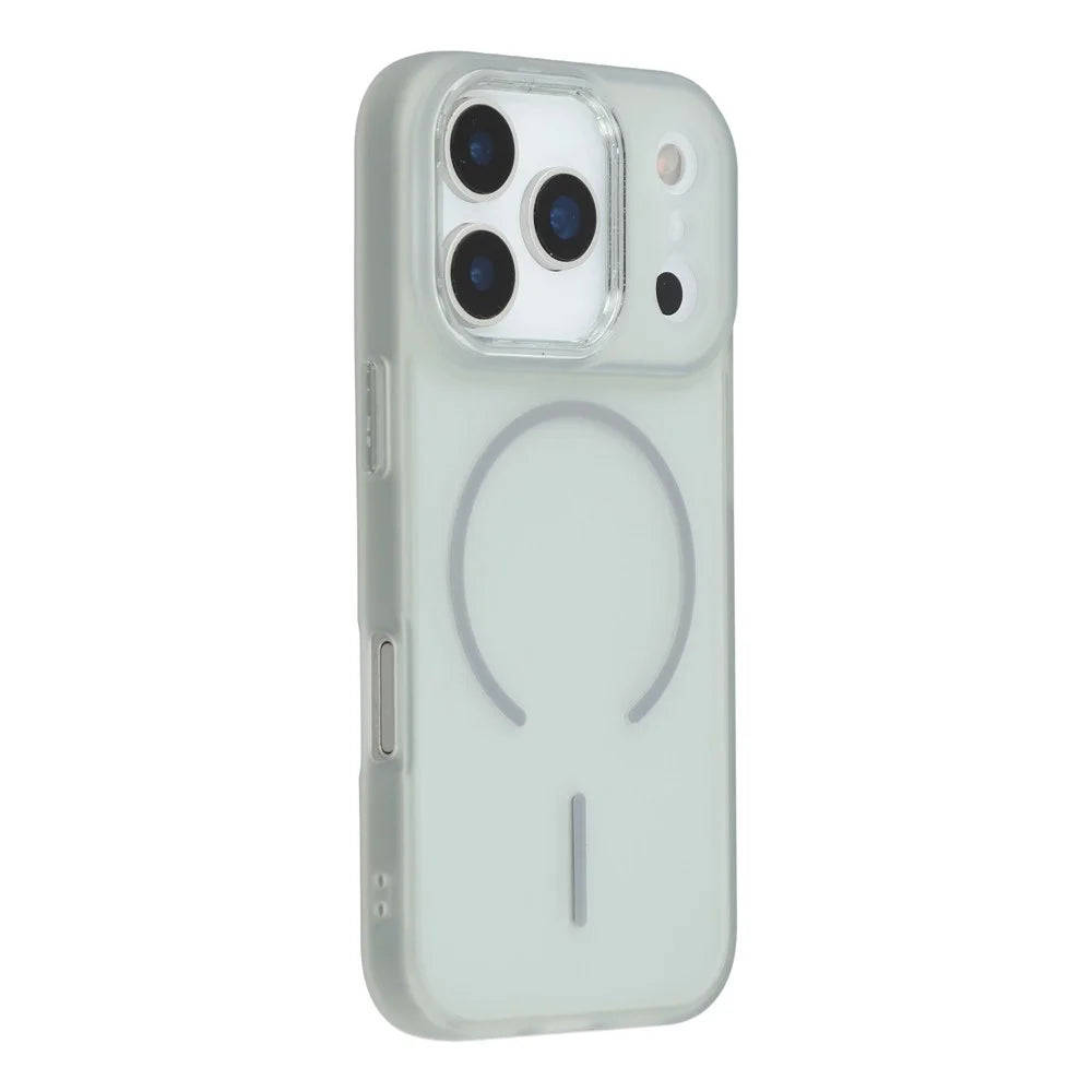 For iPhone 17 Pro Max Phone Case Compatible with MagSafe TPU + PC Matte Back Cover with Glitter Lens Frame - Transparent Grey - 1