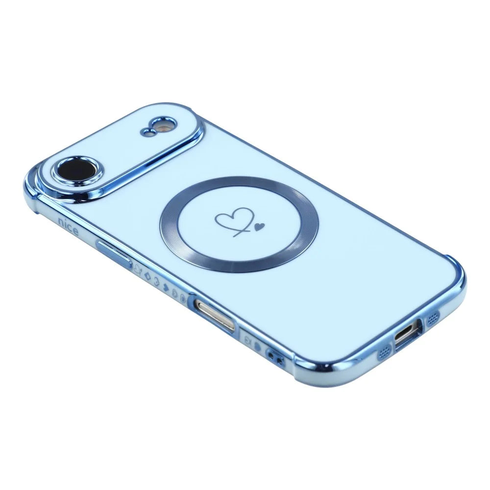 For iPhone Air Case Compatible with MagSafe Electroplated TPU Phone Cover Hollow Love Hearts - Blue - 4