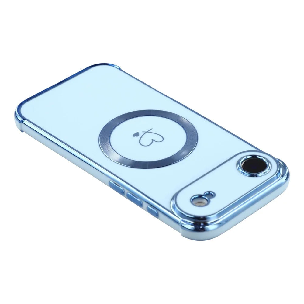 For iPhone Air Case Compatible with MagSafe Electroplated TPU Phone Cover Hollow Love Hearts - Blue - 5