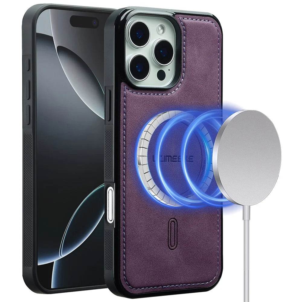 LC.IMEEKE L6 For iPhone 16 Pro Case PU Leather Coated PC TPU Phone Cover Compatible with MagSafe - Purple - 1