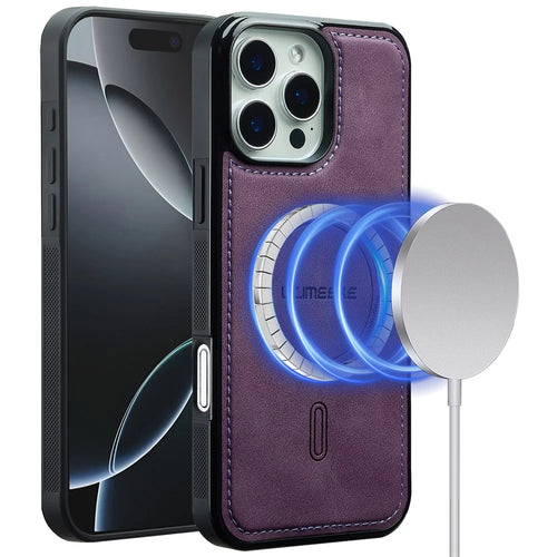 LC.IMEEKE L6 For iPhone 16 Pro Case PU Leather Coated PC TPU Phone Cover Compatible with MagSafe - Purple - 1