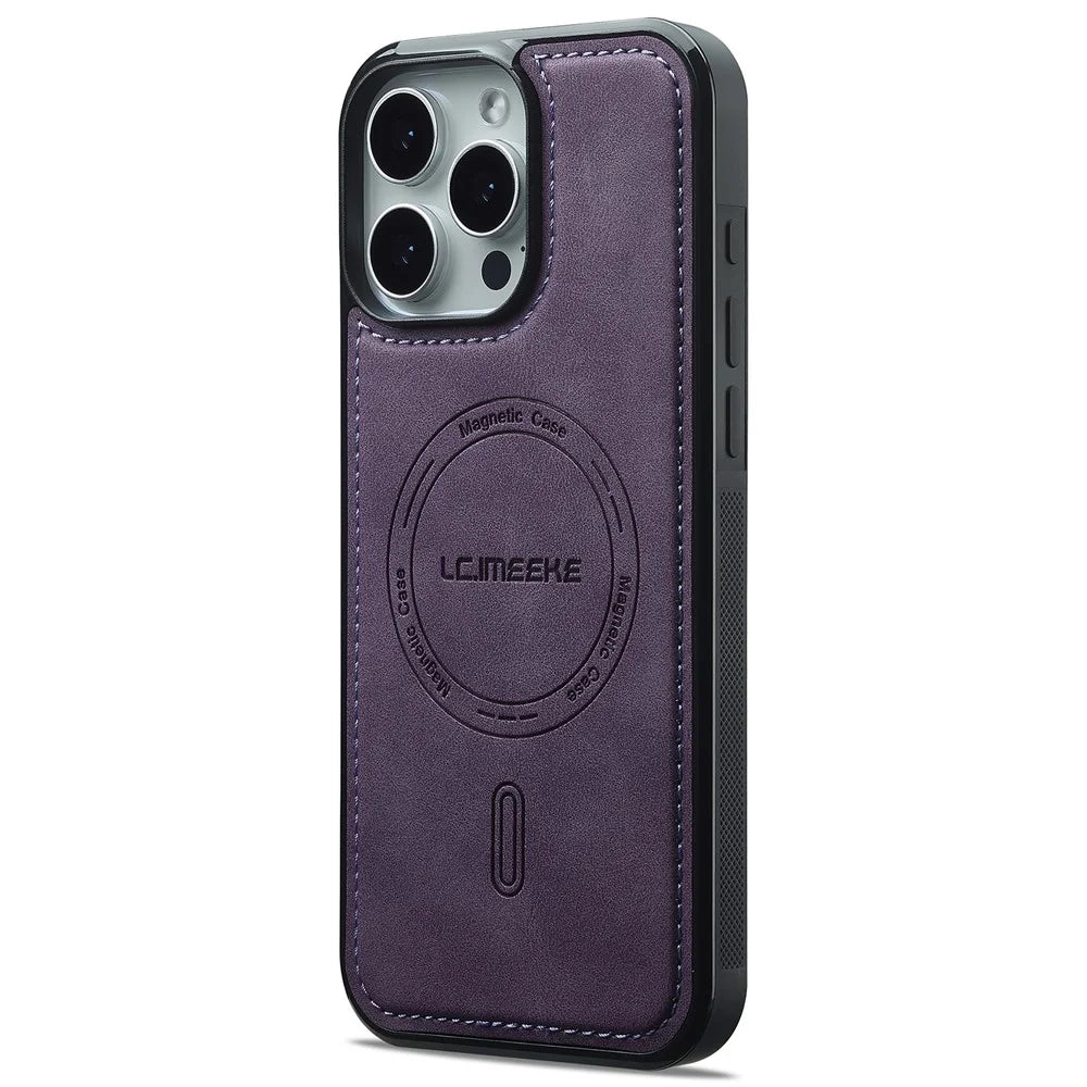 LC.IMEEKE L6 For iPhone 16 Pro Case PU Leather Coated PC TPU Phone Cover Compatible with MagSafe - Purple - 2