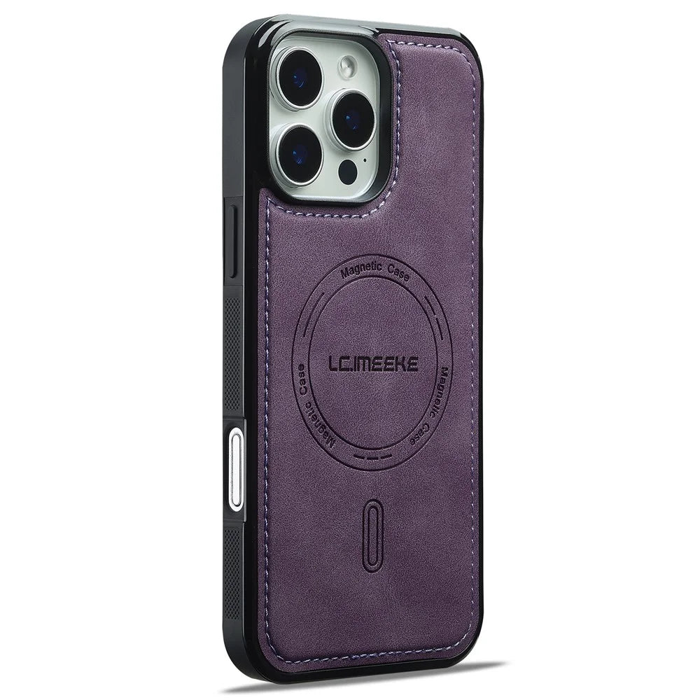 LC.IMEEKE L6 For iPhone 16 Pro Max Case PU Leather Coated PC TPU Phone Cover Compatible with MagSafe - Purple - 3