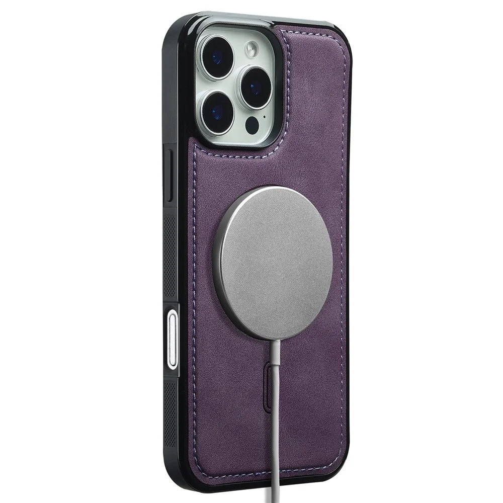 LC.IMEEKE L6 For iPhone 16 Pro Max Case PU Leather Coated PC TPU Phone Cover Compatible with MagSafe - Purple - 4