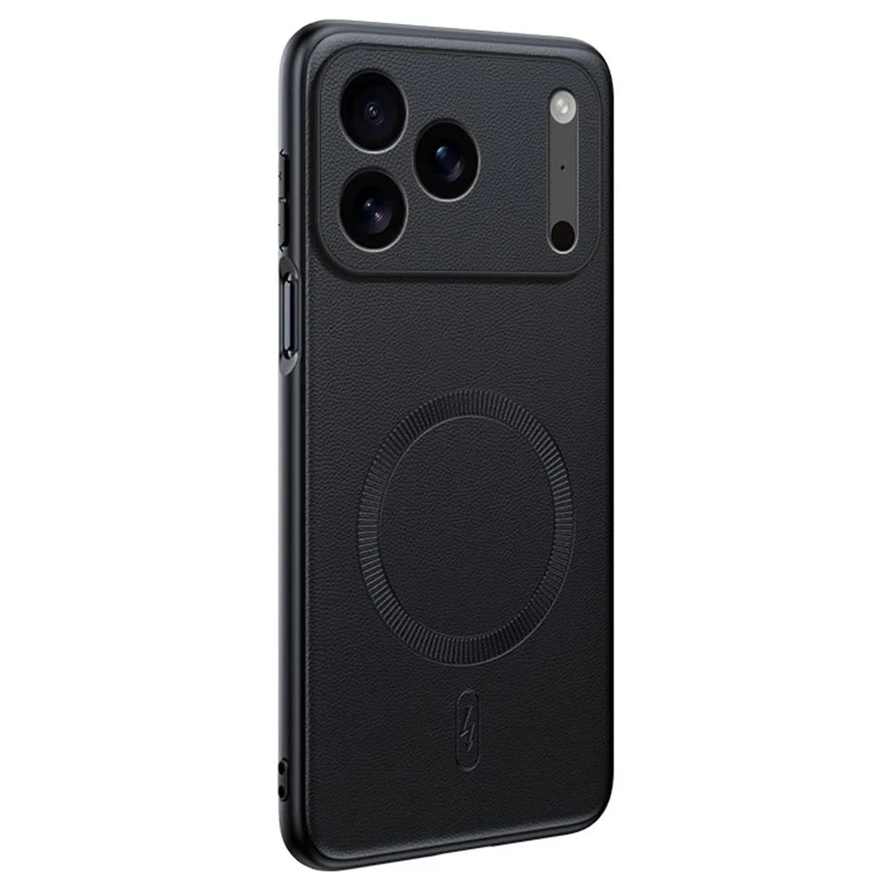 For iPhone 17 Pro Max Case Compatible with MagSafe Leather Coated TPU + PC Phone Cover - Black - 1